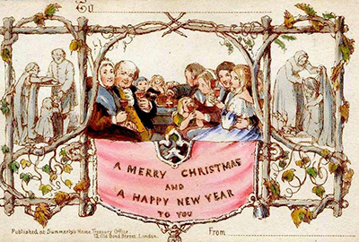 The first Christmas card designed by John Callcott in 1843